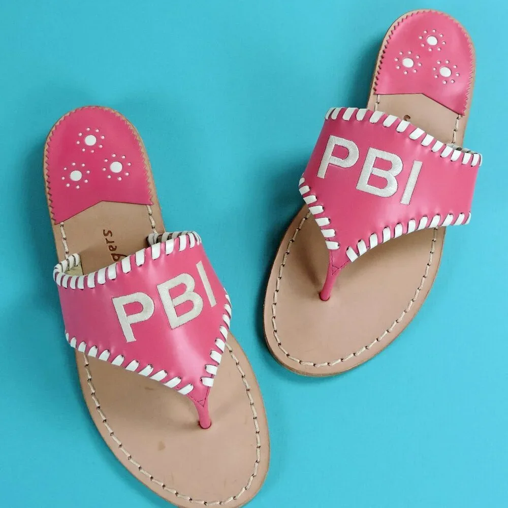 Jack Rogers Palm Beach Sandals Palm Beach Airport Code PBI Pink Size 7 NWOB - Picture 1 of 3
